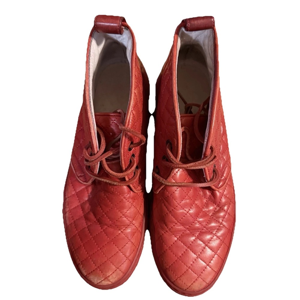 DEL TORO Men's Red Leather Quilted High Top Chukka  Sneakers Size 8 Indie Sleaze
